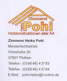 Zimmerei Pohl aus Plothen unterstützt den FSV Schleiz